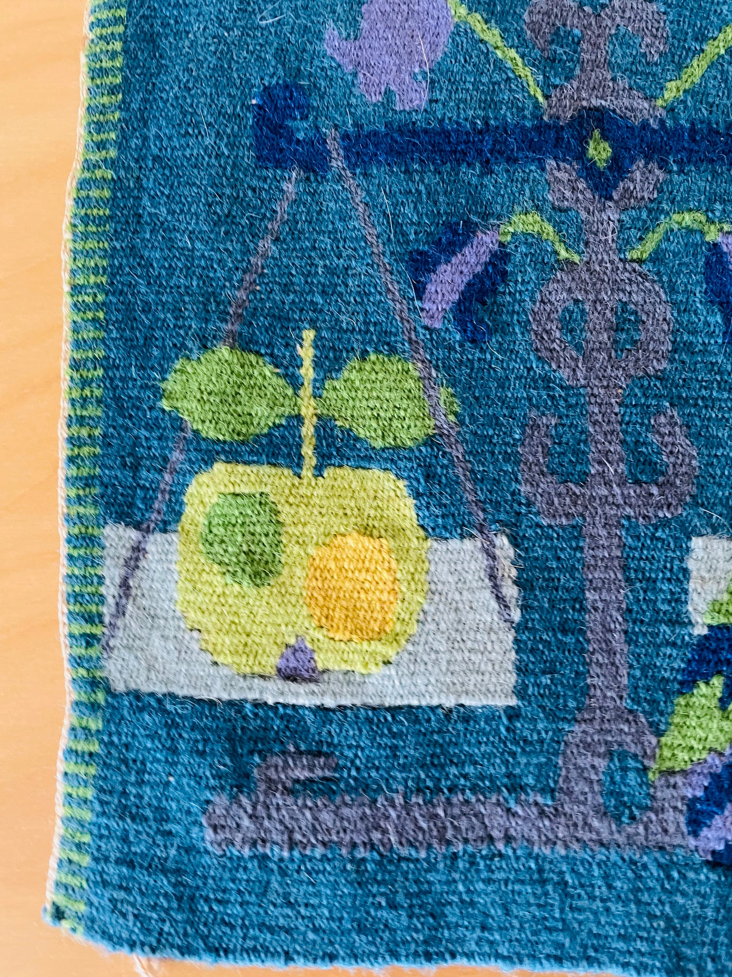 Traditional Scandinavian Handicraft / Flamskvävd / Flemish Weave / Tapestry / Apple, Parakeet, and Scales