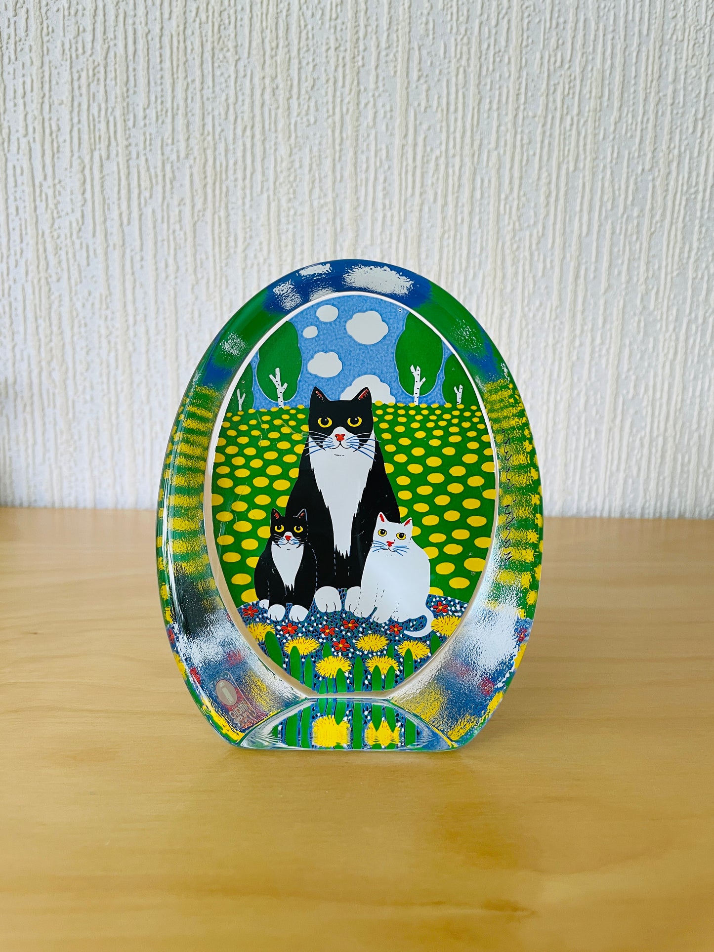 iittala/イッタラ/Martti Lehto/マッテイ.レウト/ガラスのオブジェ/タンポポ畑の猫ちゃん親子