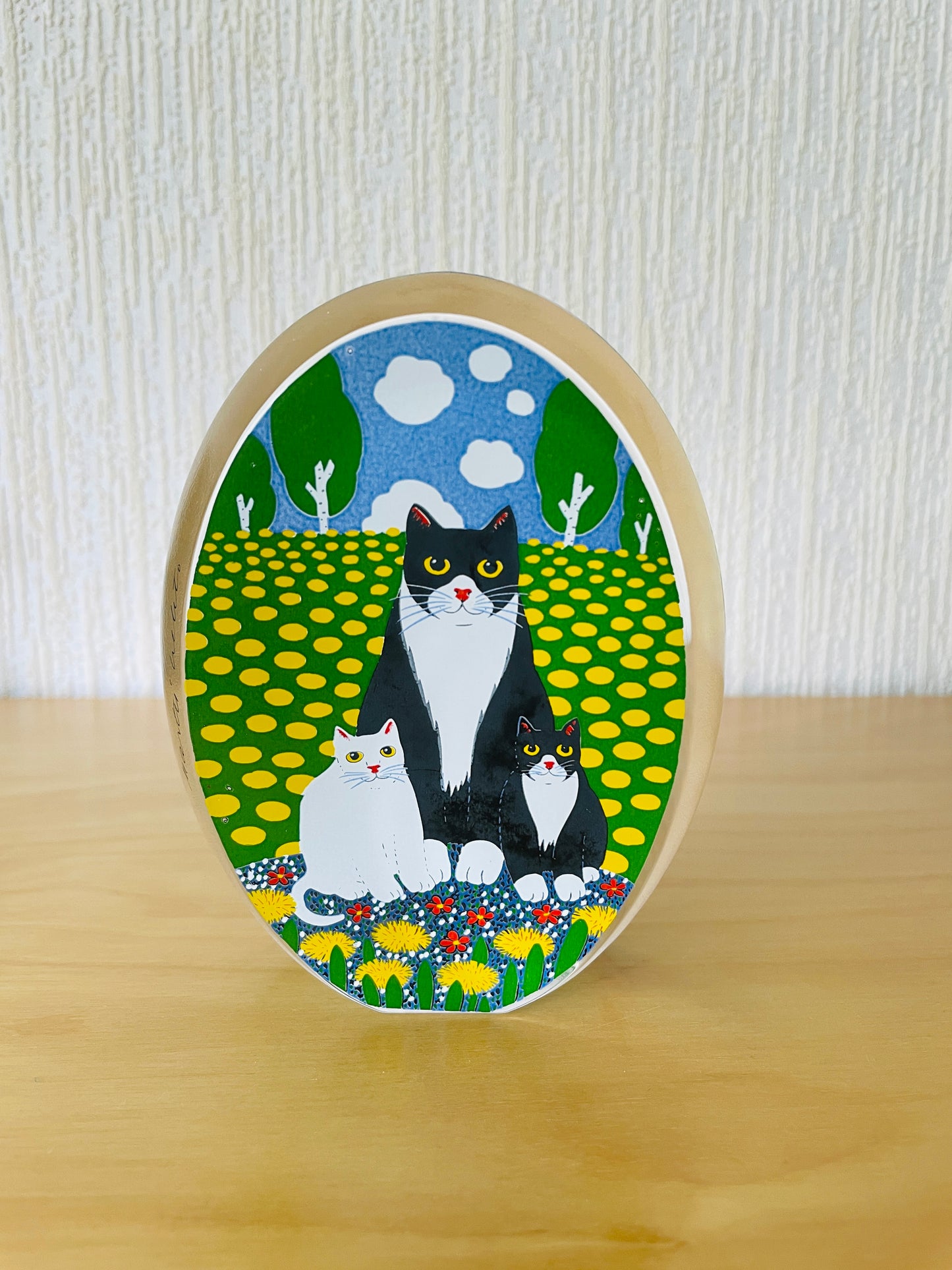 iittala/イッタラ/Martti Lehto/マッテイ.レウト/ガラスのオブジェ/タンポポ畑の猫ちゃん親子