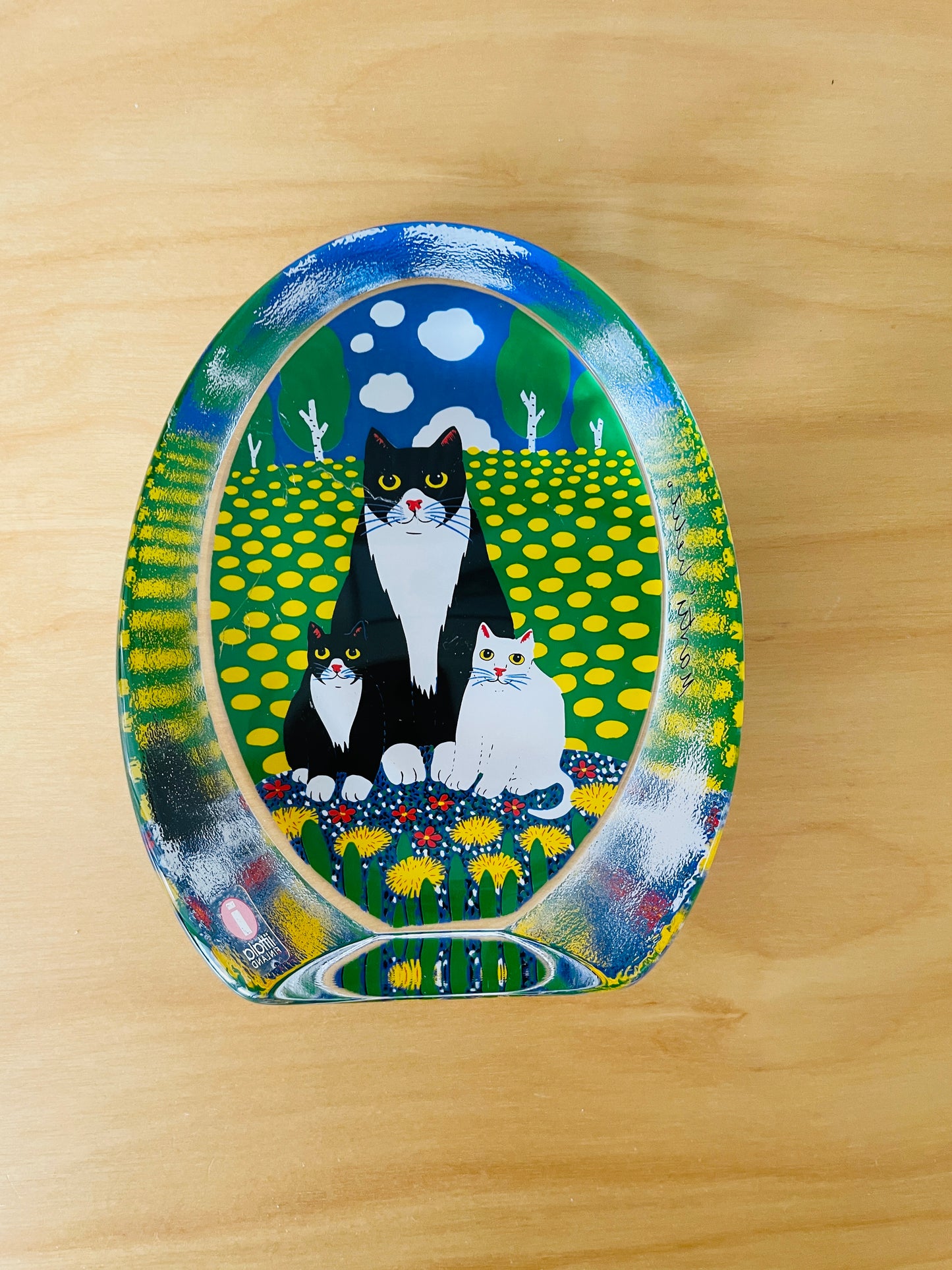 iittala/イッタラ/Martti Lehto/マッテイ.レウト/ガラスのオブジェ/タンポポ畑の猫ちゃん親子