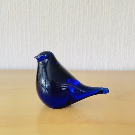 ヴィンテージガラスの小鳥ちゃんのオブジェ/コバルトブルー