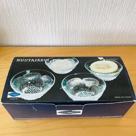 Nuutajärvi/ヌータヤルヴィ/Oiva Toikka/オイバ.トイッカ/Pioni/ピオーニ/デザートボウル/箱入り未使用品/4個セット
