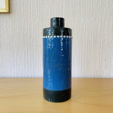 Rörstrand/ロールストランド/Ateljé/アトリエメイド/Sylvia Leuchovius/シルビア.レウショヴィウス/青と緑に白いドット/花器/縦長
