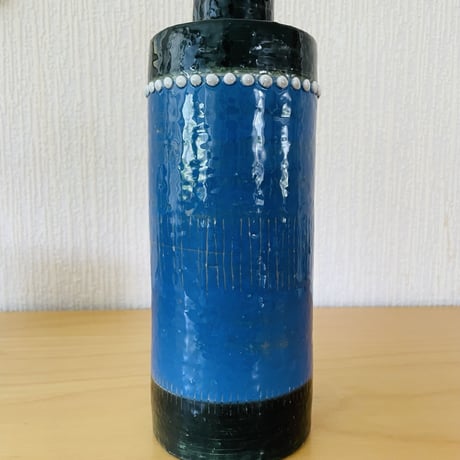 Rörstrand/ロールストランド/Ateljé/アトリエメイド/Sylvia Leuchovius/シルビア.レウショヴィウス/青と緑に白いドット/花器/縦長
