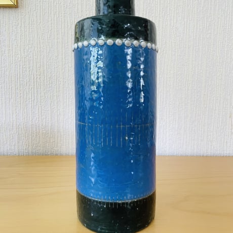 Rörstrand/ロールストランド/Ateljé/アトリエメイド/Sylvia Leuchovius/シルビア.レウショヴィウス/青と緑に白いドット/花器/縦長
