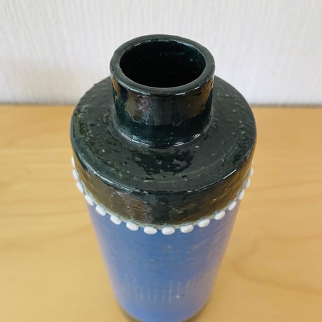 Rörstrand/ロールストランド/Ateljé/アトリエメイド/Sylvia Leuchovius/シルビア.レウショヴィウス/青と緑に白いドット/花器/縦長