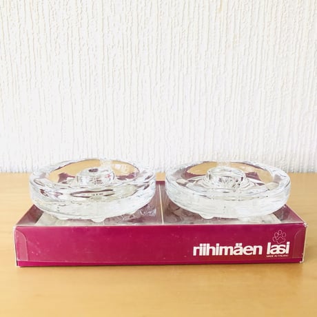 Riihimäen Lasi/リイヒマエン-ラシ/クリスタルガラスのキャンドルホルダー/2個セットオリジナルケース入り未使用品