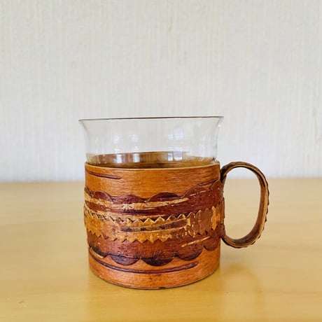 Royal Krona/ローヤルクローナ/北欧伝統手工芸/Näver/ヴィンテージガラスのマグカップ/白樺細工のグラスホルダー/2個セット
