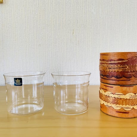 Royal Krona/ローヤルクローナ/北欧伝統手工芸/Näver/ヴィンテージガラスのマグカップ/白樺細工のグラスホルダー/2個セット