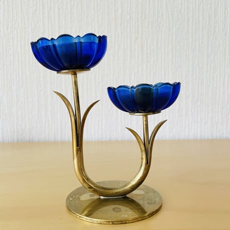 Ystad Metall/イースタドメタル/Gunnar Ander/グンナ.アンダー/メタルとガラスのお花のキャンドルスタンド/ブルー/2リン