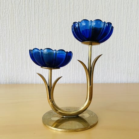 Ystad Metall/イースタドメタル/Gunnar Ander/グンナ.アンダー/メタルとガラスのお花のキャンドルスタンド/ブルー/2リン