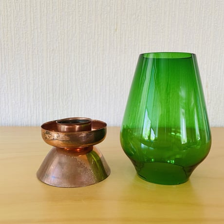 Ystad Metall/イースタッド メタル/Gunnar Ander/グンナ.アンダー/ヴィンテージガラスと銅のキャンドルスタンド/グリーン