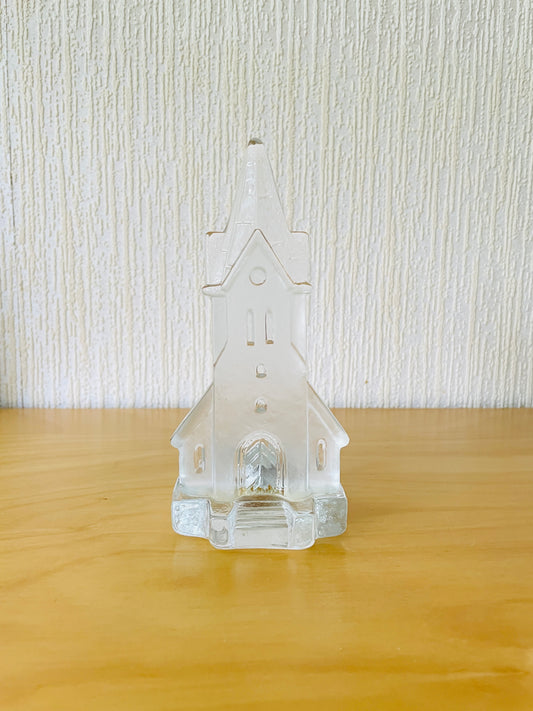 北欧ヴィンテージ/Nybro Glasbruk/ニーブロー.ガラス工房/ガラスのキャンドルスタンド/スゥエーデンの教会