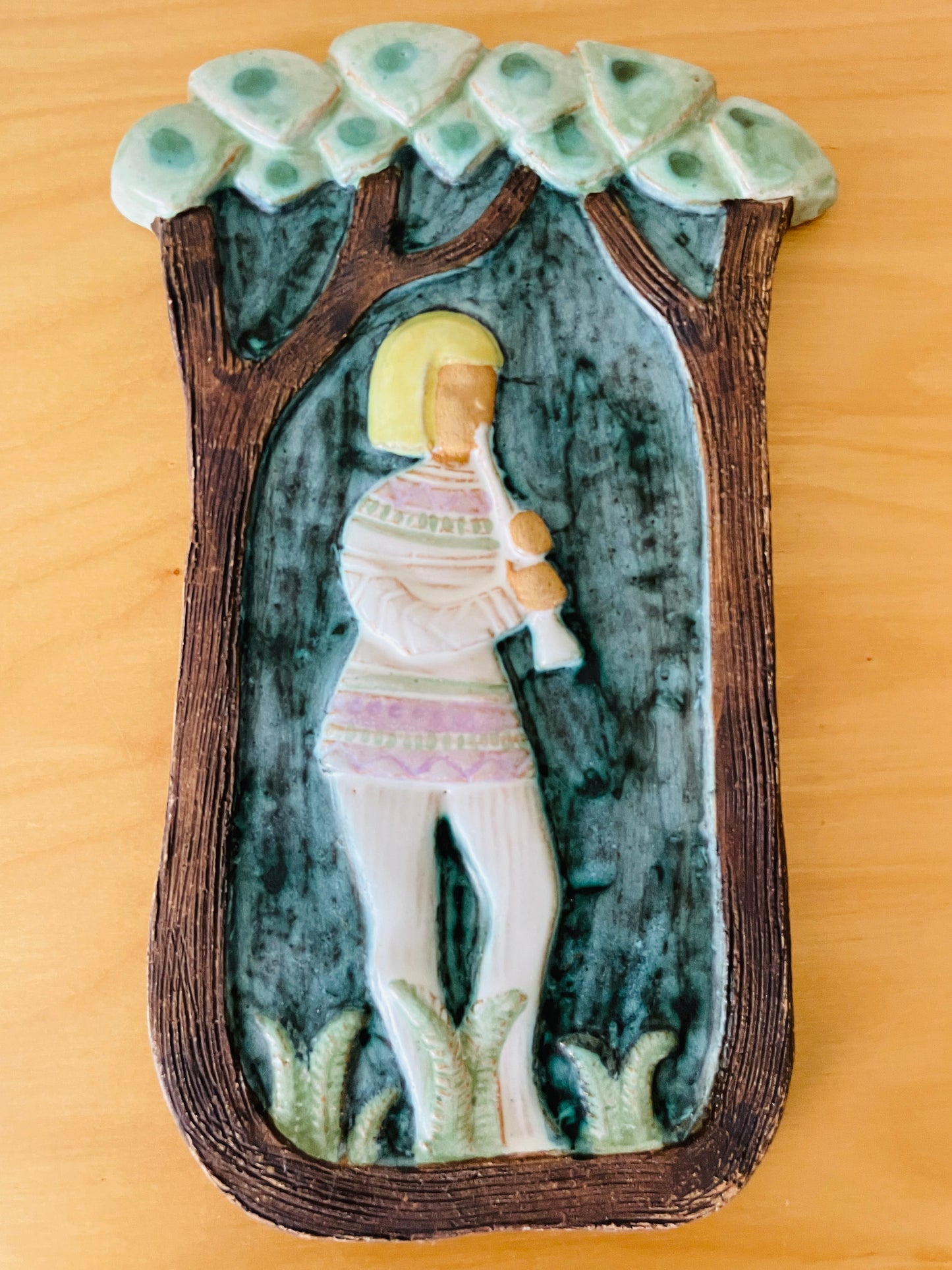 Irma Yourstone/イルマ.ユーストーン/陶板/森の中で笛を吹く王子さま/中サイズ