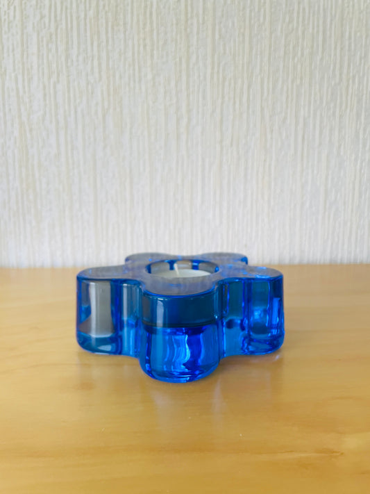 Kosta Boda/コスタ ボーダ/クリスタルガラス/お花型のキャンドルホルダー/ブルー