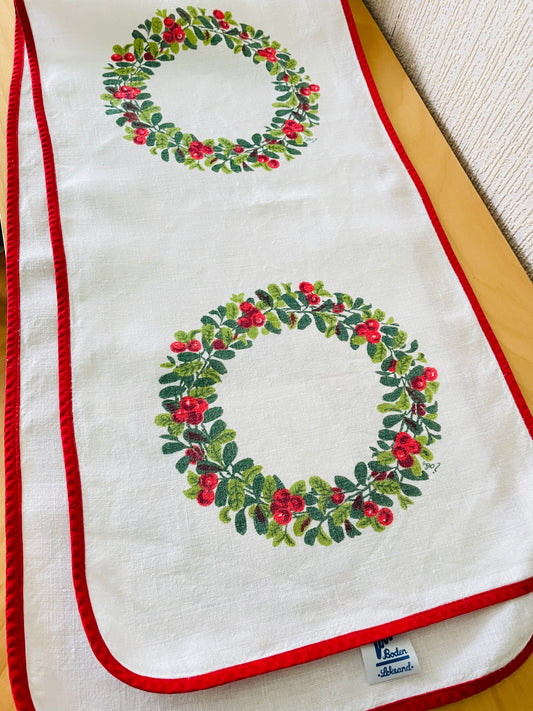 Jobs Handtryck/ジョブス/ハンドプリント/リンゴンベリーのテーブルセンター