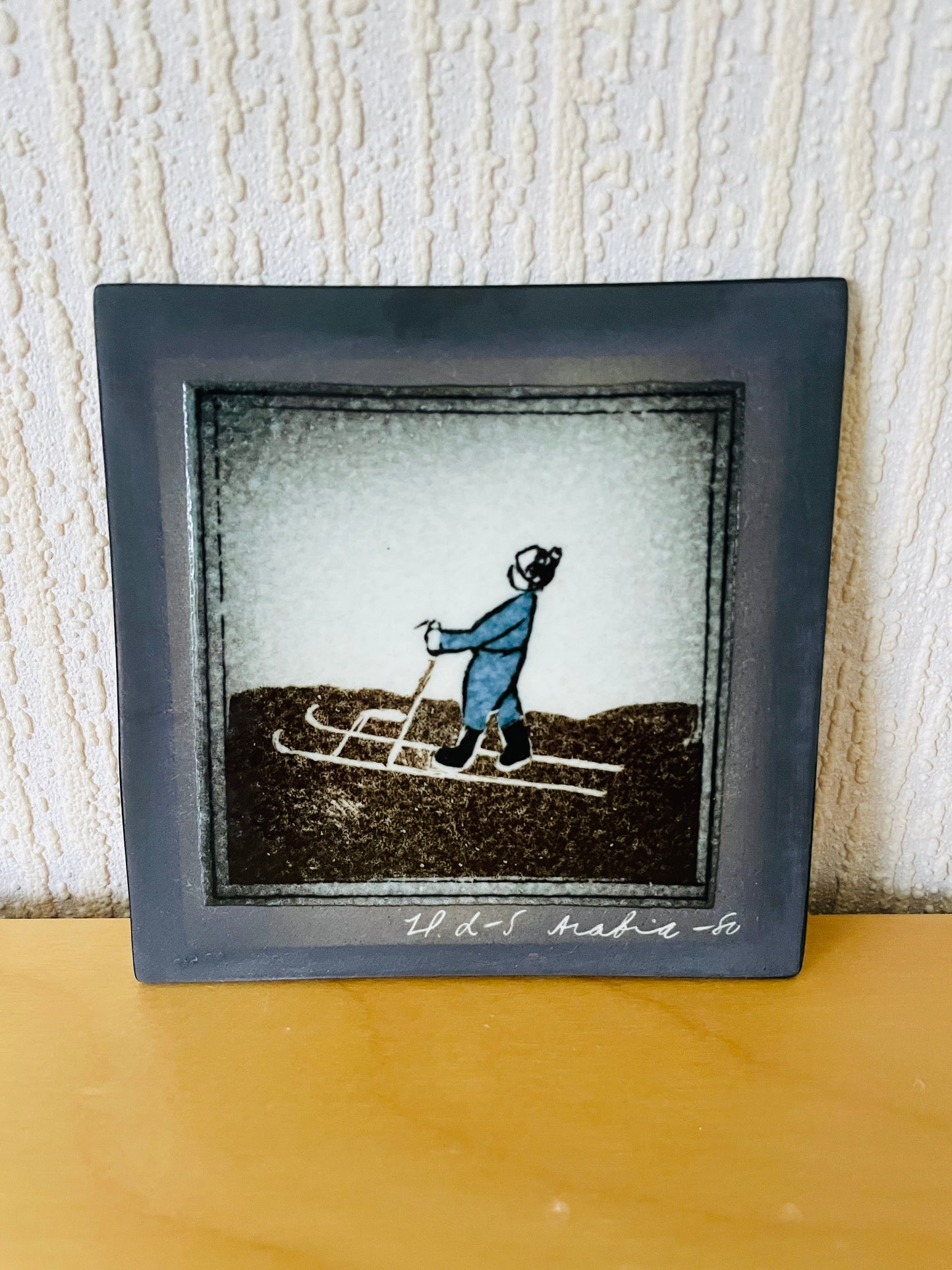 Arabia/アラビアAtrje/アトリエ/Helja Liukko-Sundström/ヘルヤリウッコ-スンストローム/陶板/スキーをする人