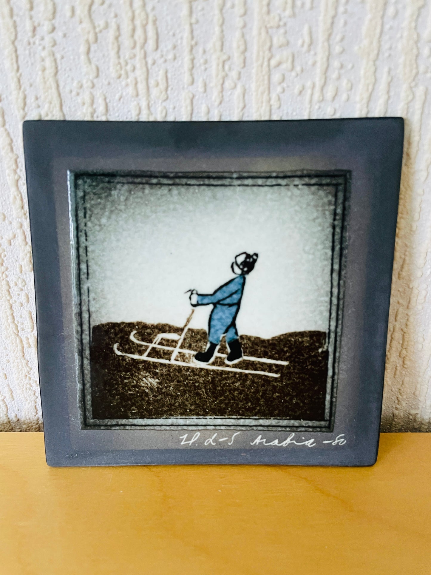 Arabia/アラビアAtrje/アトリエ/Helja Liukko-Sundström/ヘルヤリウッコ-スンストローム/陶板/スキーをする人