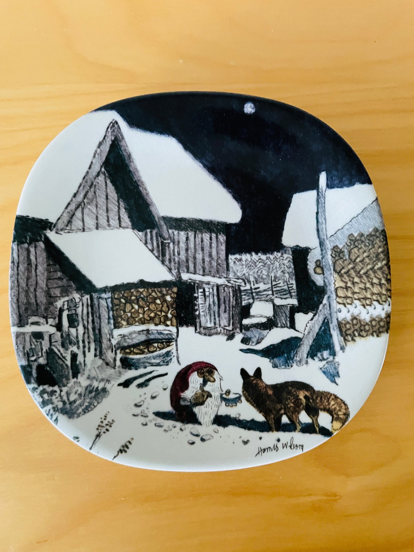 Guld Kroken/ゴールドクローケンJul Tallrik/クリスマスプレート/Harald Wiberg/ハーラルド.ヴィーベリ/Tomten & Räv/トムテとキツネ/箱入り未使用品