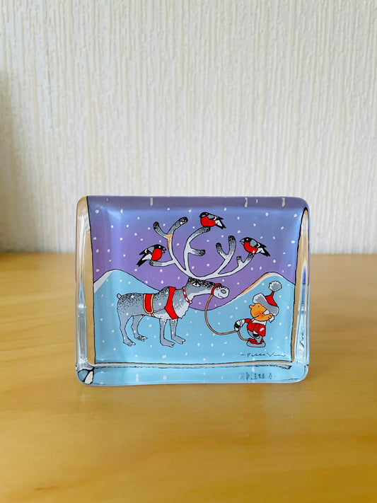 iittala/イッタラ/Pekka Vuori/ペッカ.ヴオーリ/トナカイと小鳥と少年/ガラスのオブジェ