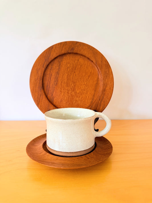 Tallhöjdens Stengods/タルヘイデン.ストーングッヅ/Sture G. Ohlsson/スツーレG.オルソン/チークと陶器のカップ&ソーサー、プレート3点セット