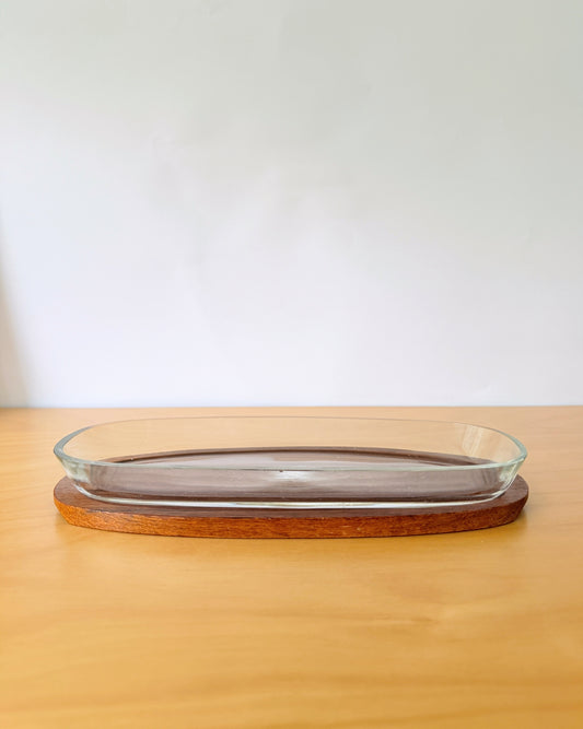 Teak and Glass Oval Dish Tray