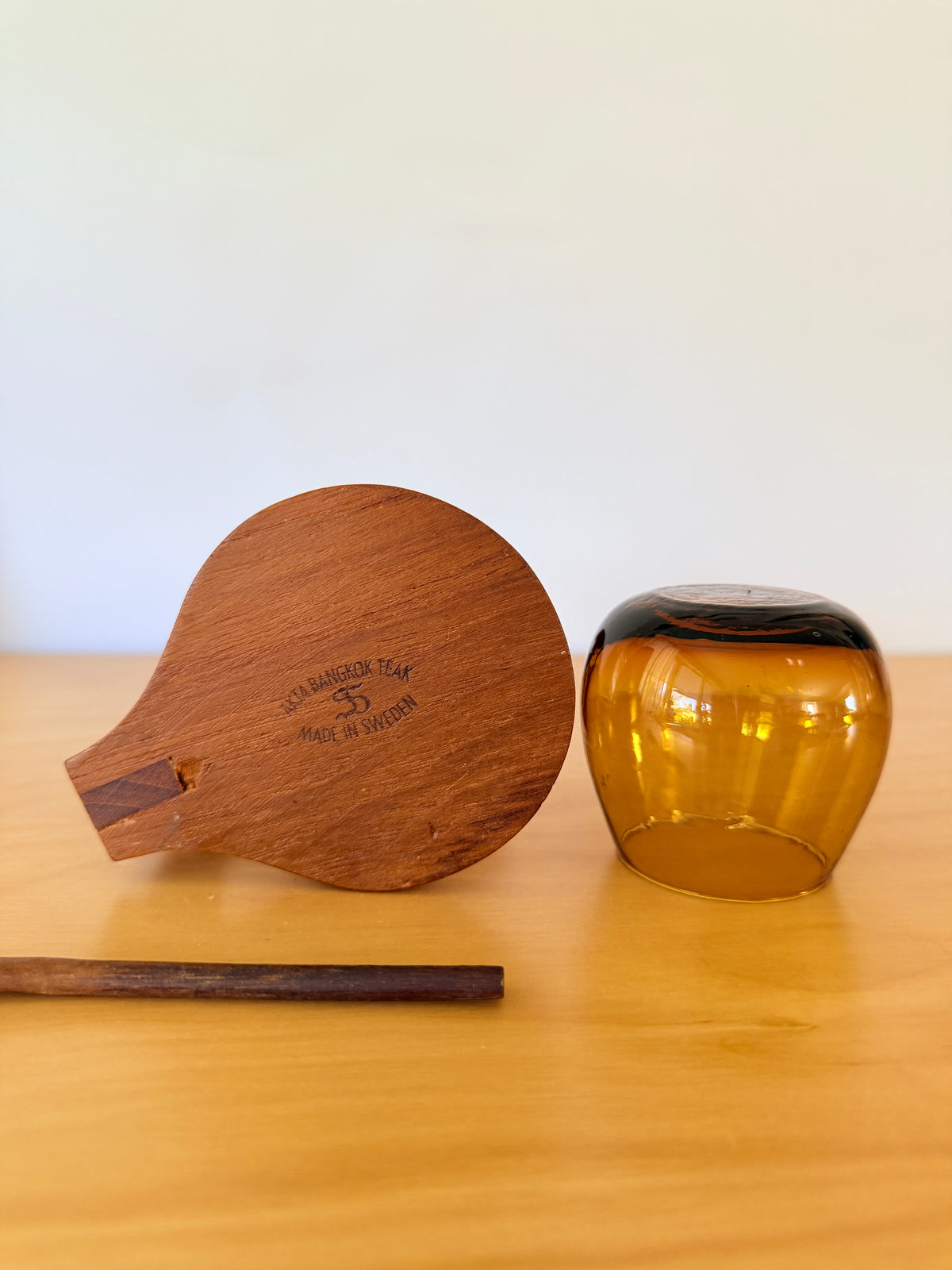 チーク製品/Äkta Bangkok Teak/Made in Sweden/チーク＆ガラスのポット