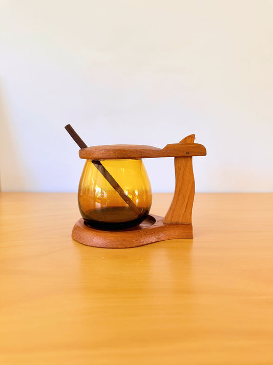 チーク製品/Äkta Bangkok Teak/Made in Sweden/チーク＆ガラスのポット