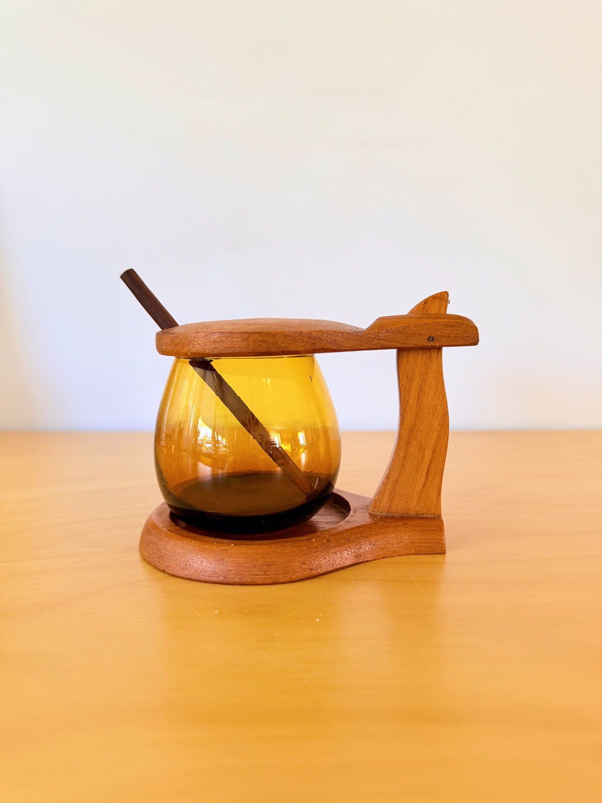 チーク製品/Äkta Bangkok Teak/Made in Sweden/チーク＆ガラスのポット