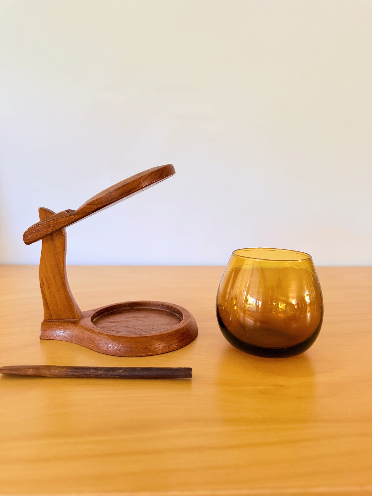チーク製品/Äkta Bangkok Teak/Made in Sweden/チーク＆ガラスのポット