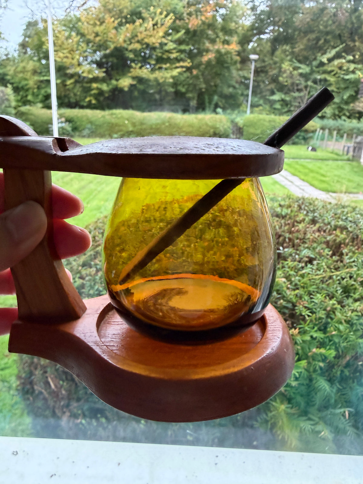 チーク製品/Äkta Bangkok Teak/Made in Sweden/チーク＆ガラスのポット