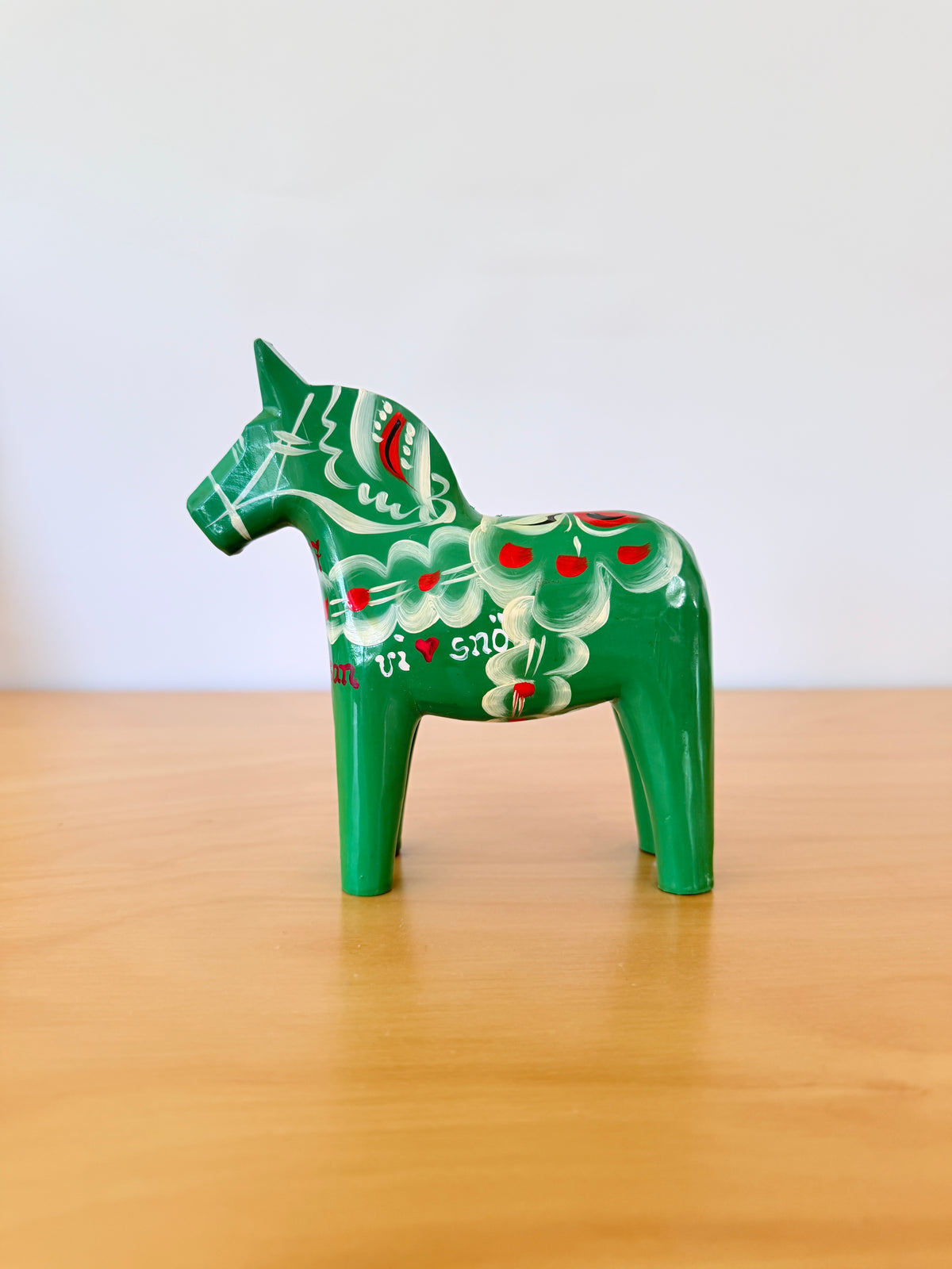 北欧伝統手工芸/Äkta Dalahäst/ダーラホース/ハンドペイント/グリーン/13cm