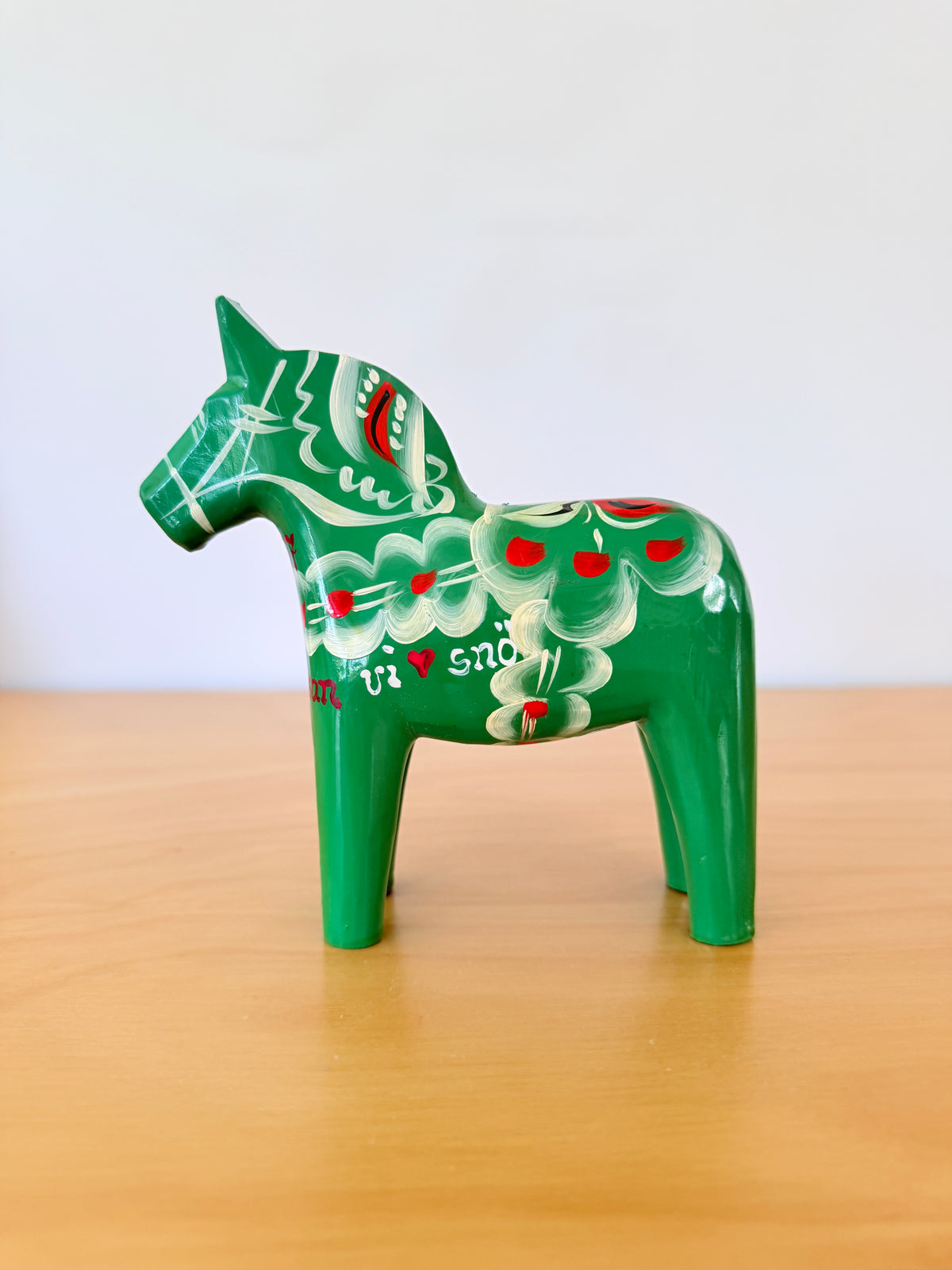 北欧伝統手工芸/Äkta Dalahäst/ダーラホース/ハンドペイント/グリーン/13cm