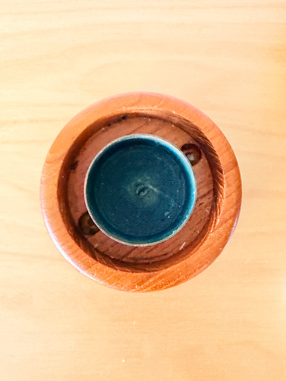Teak and Glass Candle Holder / Karl Holmeberg / Yellow Green
