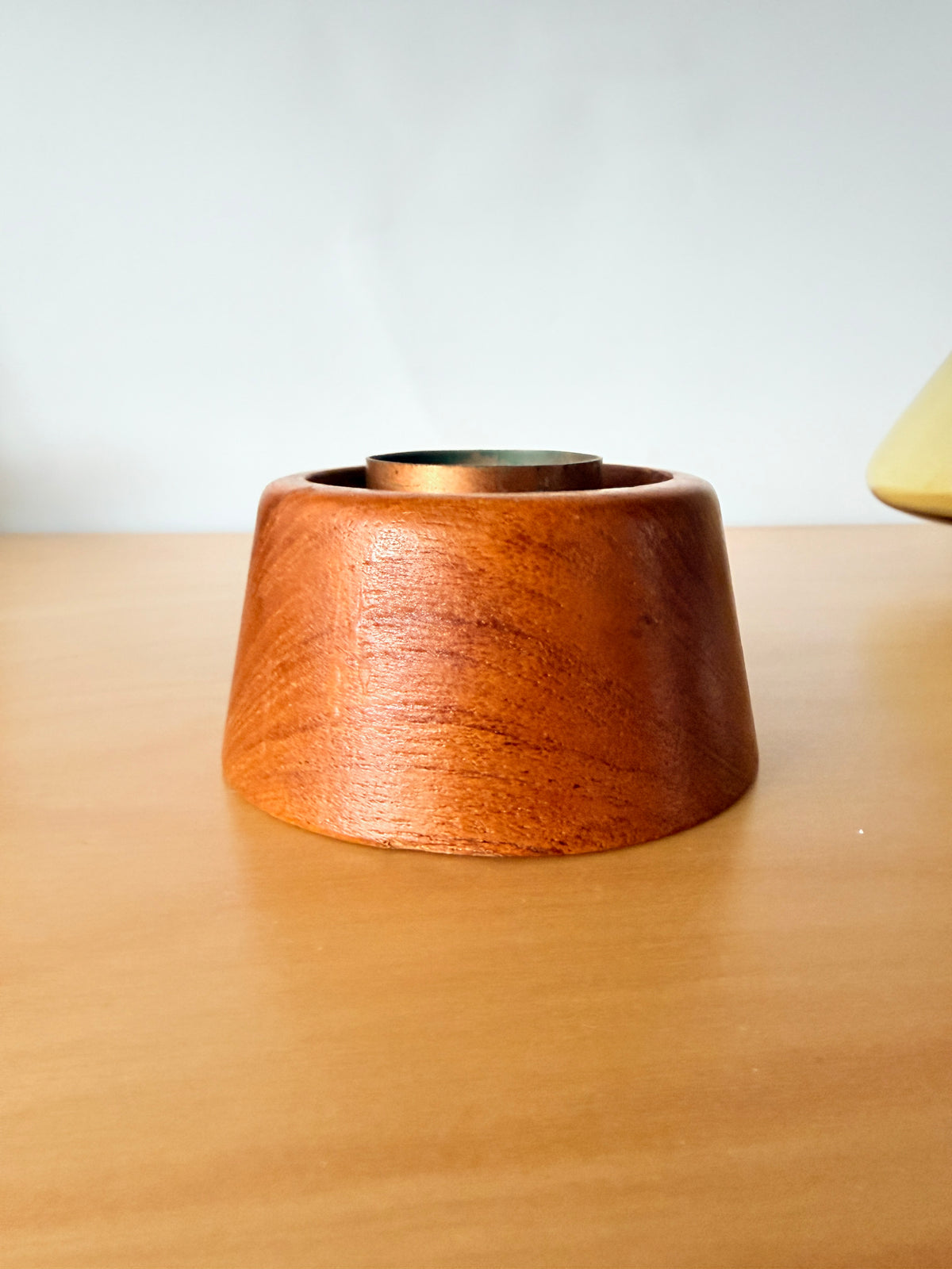 Teak and Glass Candle Holder / Karl Holmeberg / Yellow Green
