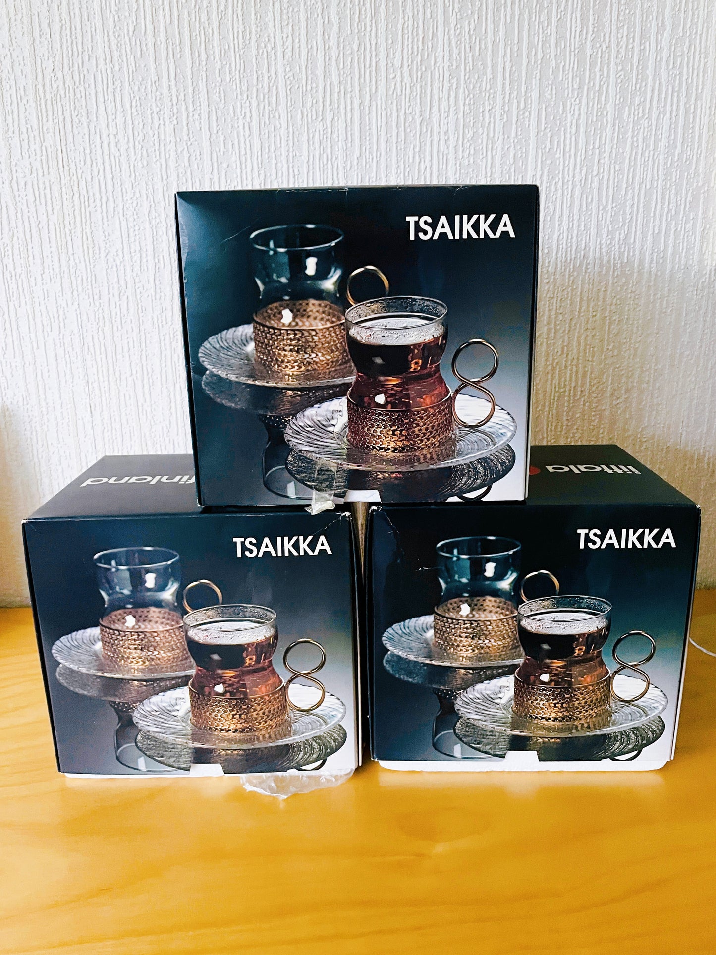iittala/イッタラ/Tsaikka/ツァイッカ/glas med fat/Guld/klar x guld/oanvänd i originalförpackning/2-pack