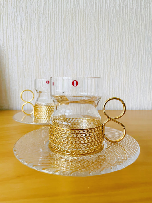 iittala/イッタラ/Tsaikka/ツァイッカ/glas med fat/Guld/klar x guld/oanvänd i originalförpackning/2-pack
