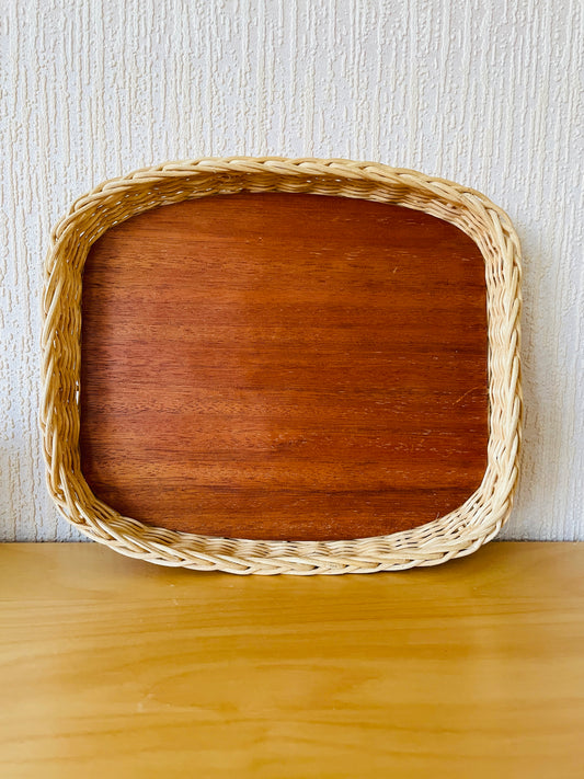 Stylish Teak and Rattan Tray / 27cm x 24cm