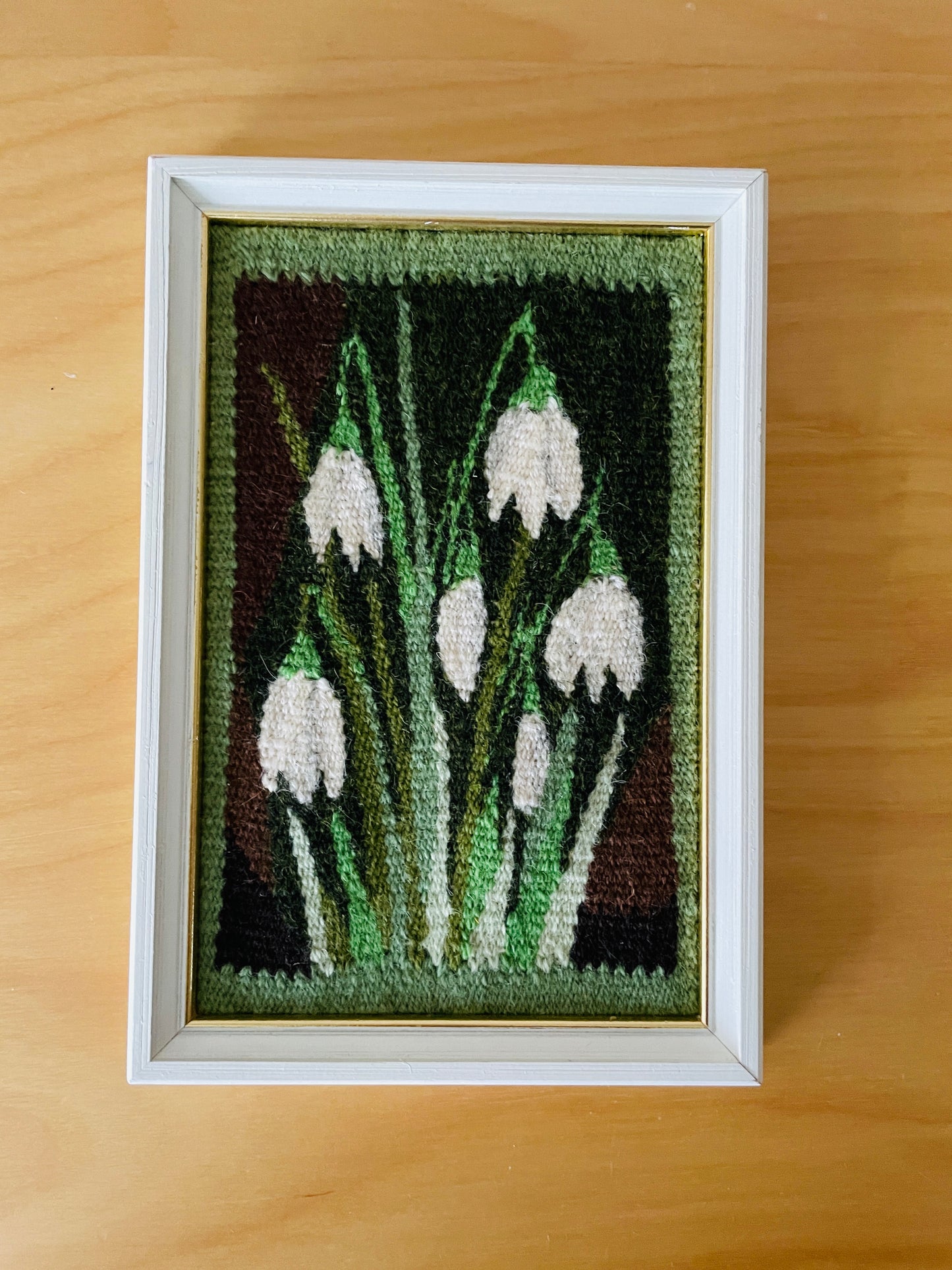 Scandinavian Traditional Handicraft / Flemish Weaving / Snowdrop / Framed