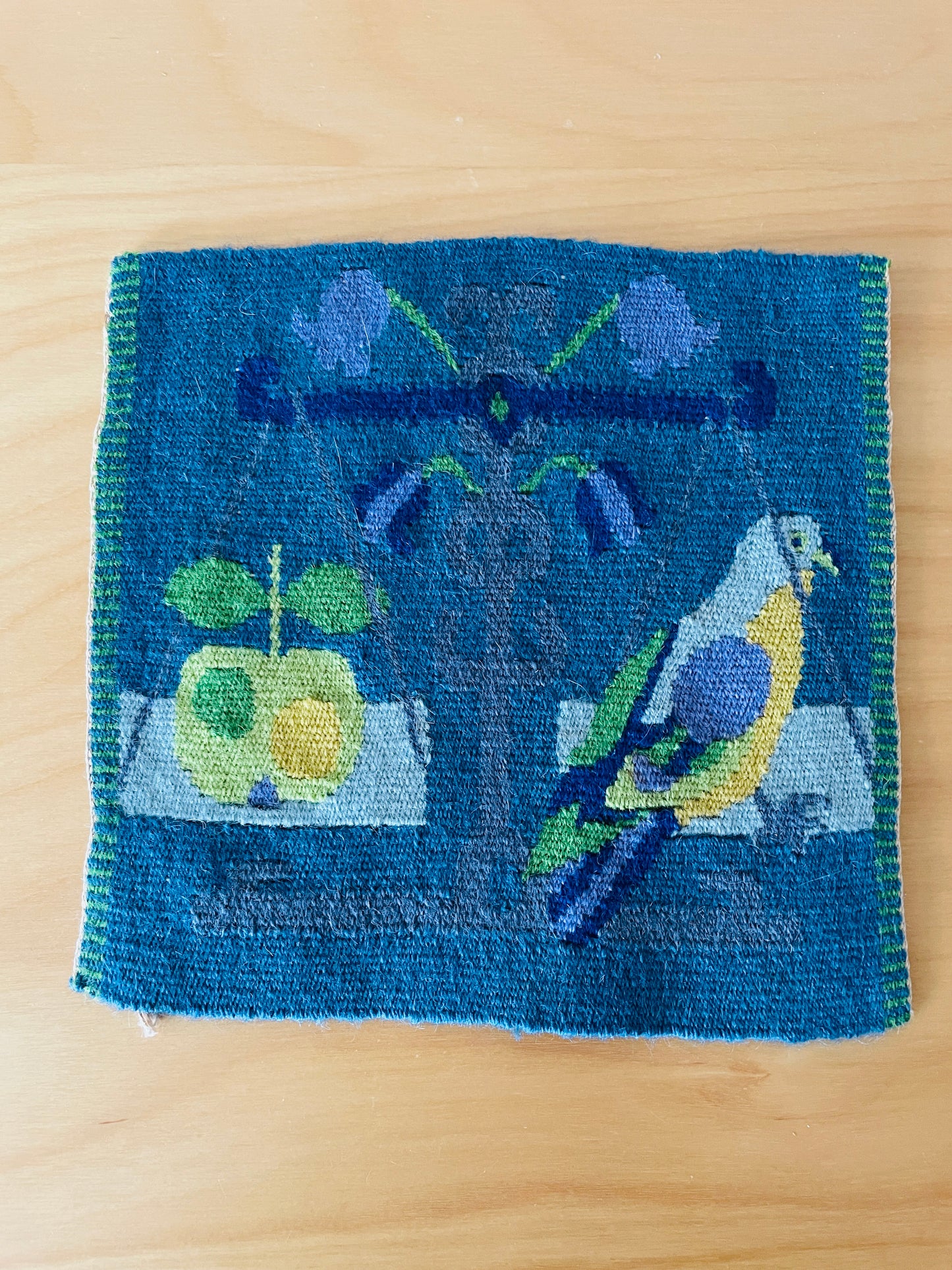 Traditional Scandinavian Handicraft / Flamskvävd / Flemish Weave / Tapestry / Apple, Parakeet, and Scales