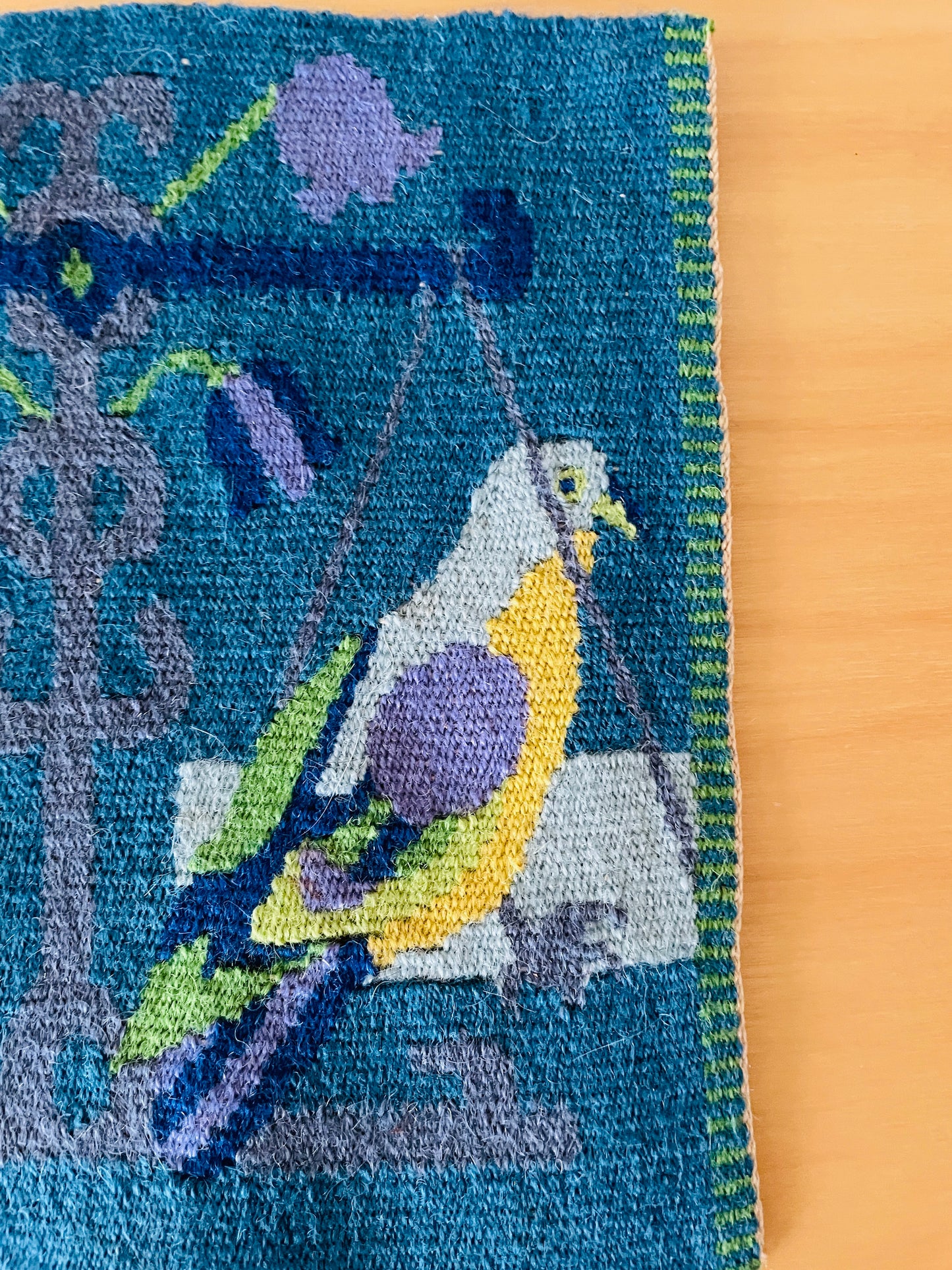 Traditional Scandinavian Handicraft / Flamskvävd / Flemish Weave / Tapestry / Apple, Parakeet, and Scales