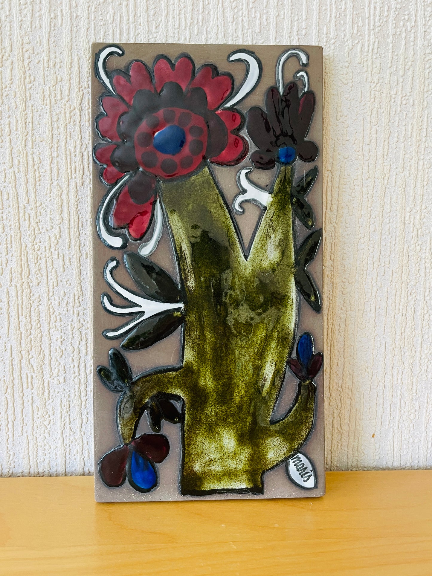 Uppsala Ekeby/Mari Simmulson/Ceramic Tile/Red and Blue Flowers