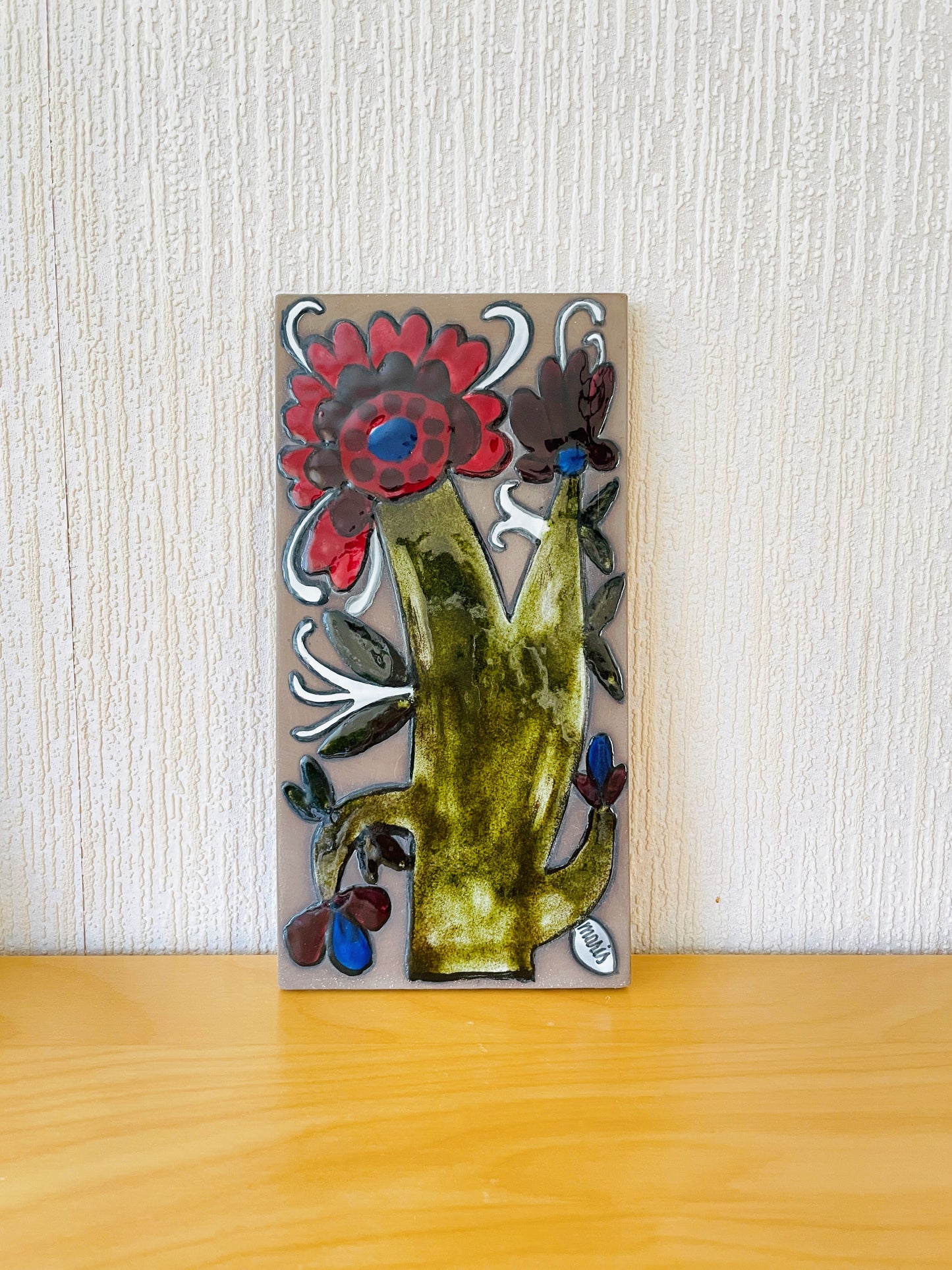 Uppsala Ekeby/Mari Simmulson/Ceramic Tile/Red and Blue Flowers