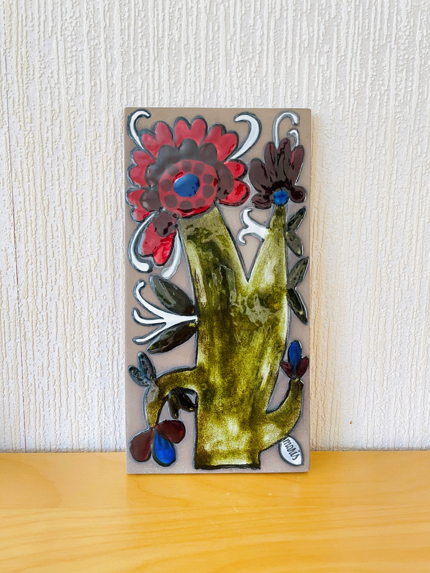 Uppsala Ekeby/Mari Simmulson/Ceramic Tile/Red and Blue Flowers