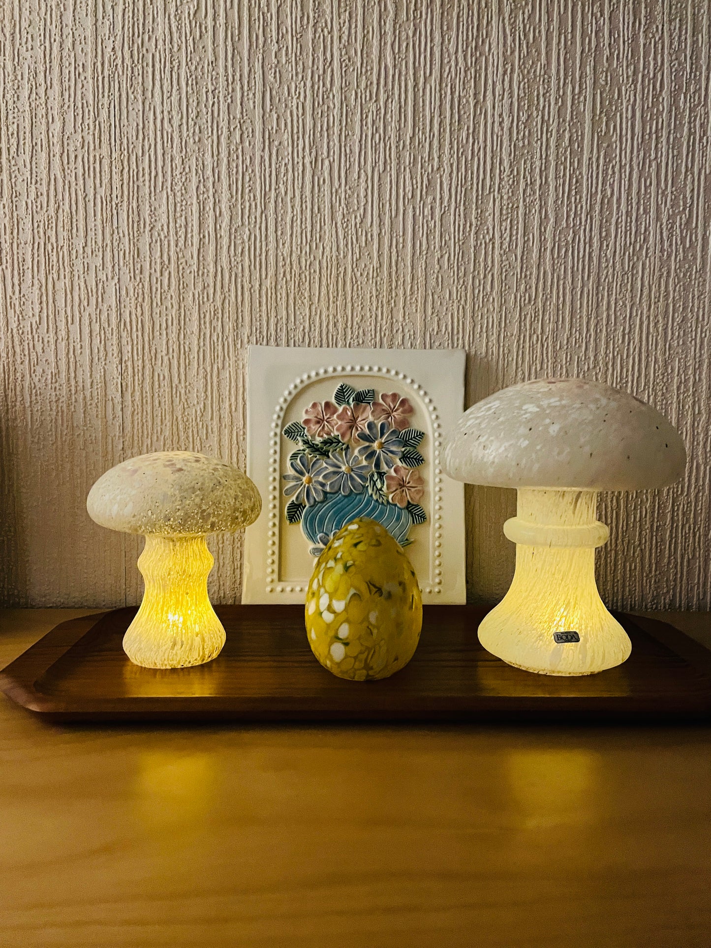 Boda/ボーダ/Monica Backström/モニカ.バックストローム/ガラスのオブジェ/Snöbollschampinjon/シロオオハラタケ/18cm