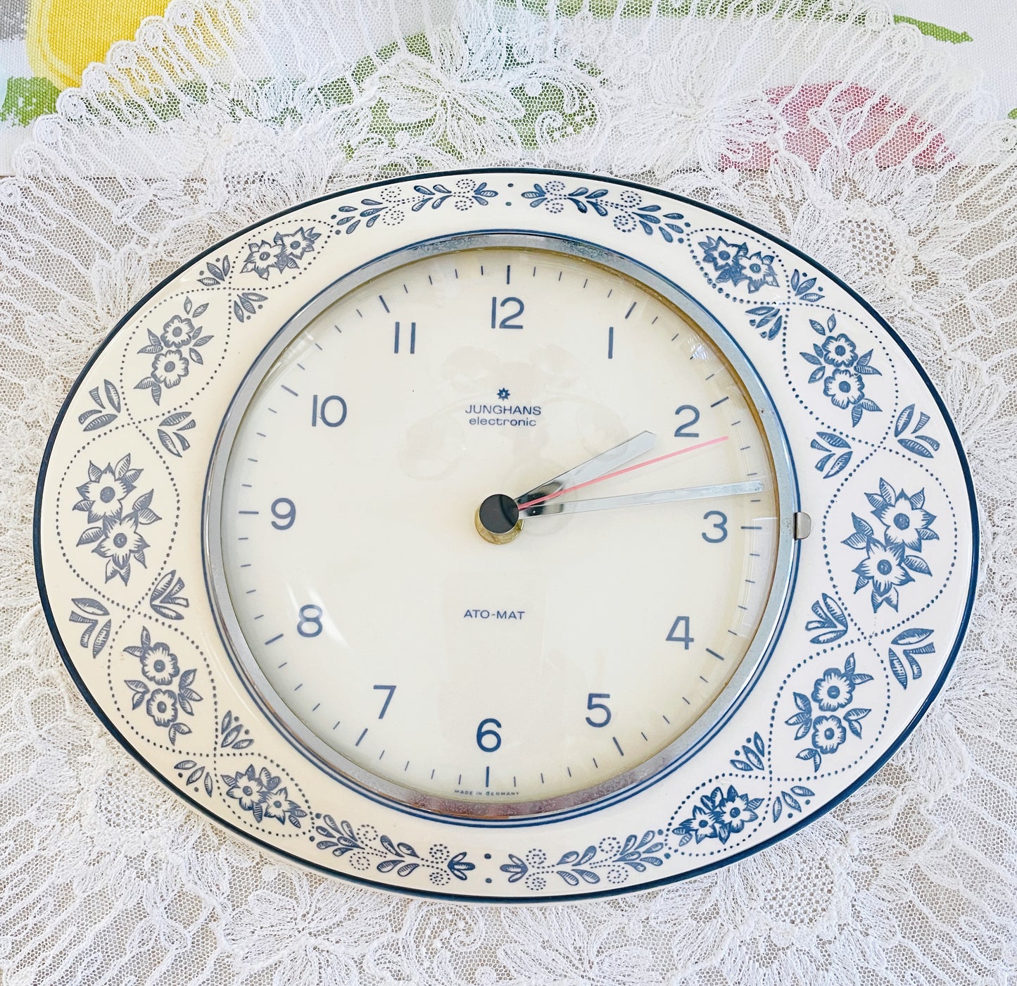 Junghans / Wall Clock / Blue Floral Pattern