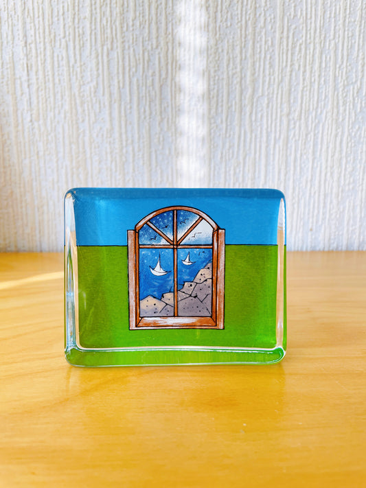 iittala/イッタッラ/helja Liukko-Sundström/ヘルヤ.リウッコ-スンストローム/ガラスカード/窓から見える夏の海