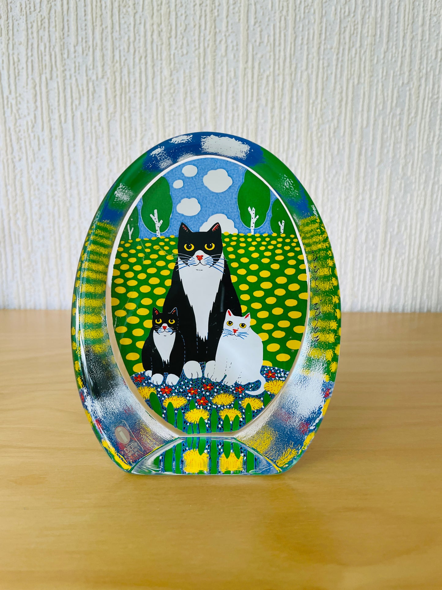 iittala/イッタラ/Martti Lehto/マッテイ.レウト/ガラスのオブジェ/タンポポ畑の猫ちゃん親子