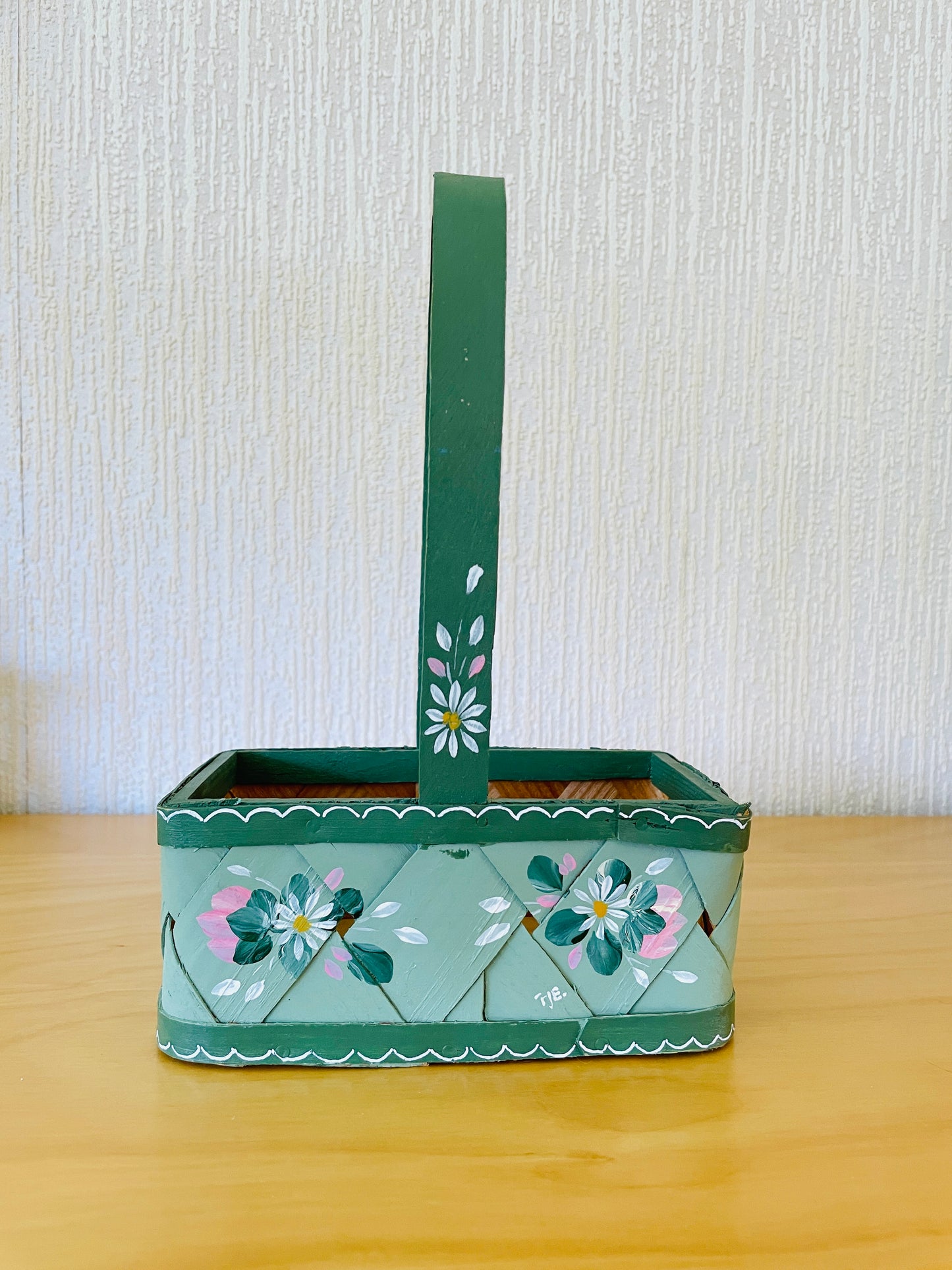 北欧伝統手工芸/Spånkorg/スポンコリ/ハンドペイント/手提げハンドル付き