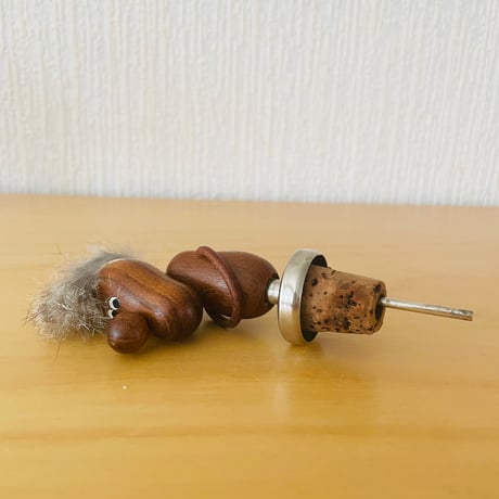 チーク製/モフモフ頭でまる鼻のおじさん/ボトルデコレーション/ワインコルク